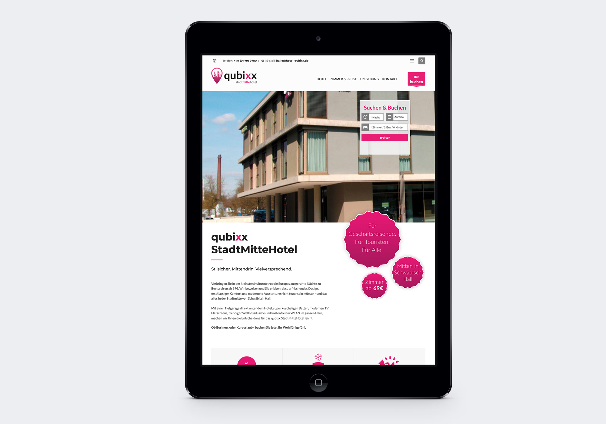 Web Design - Hotel qubixx - Gestaltung von publikWERK der Werbeagentur für Web, Print, Foto & Film in Schwäbisch Hall